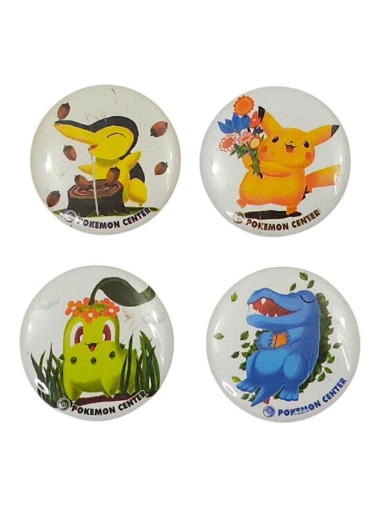Pokemon Jewelry - Pokemon Center 4 Pins Badges Vintage 2000 Pikachu Cyndaquil Chikorita Totodile